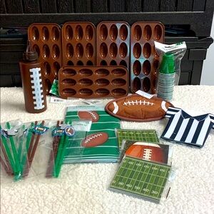Football Party 40 pc Set Tablecloth Straws Coasters Coozie Ice Trays Cups & More